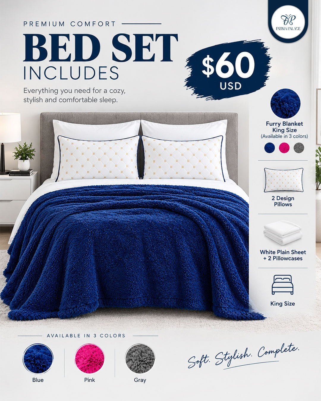 King Size Furry Blanket Bed Set