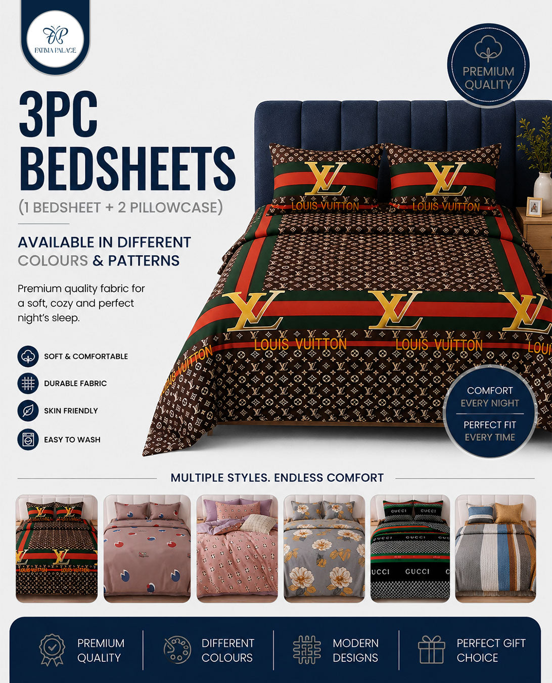 Premium 3-Piece Printed Bedsheet Set