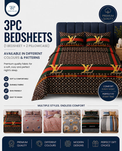 Premium 3-Piece Printed Bedsheet Set
