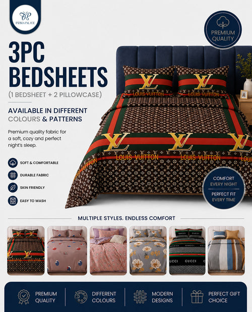 Premium 3-Piece Printed Bedsheet Set