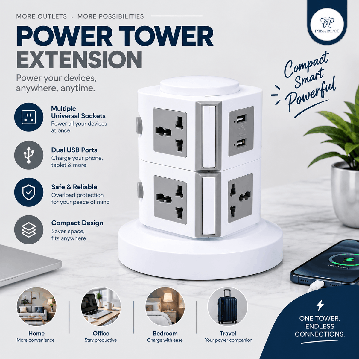 Power Tower Extension Socket with USB