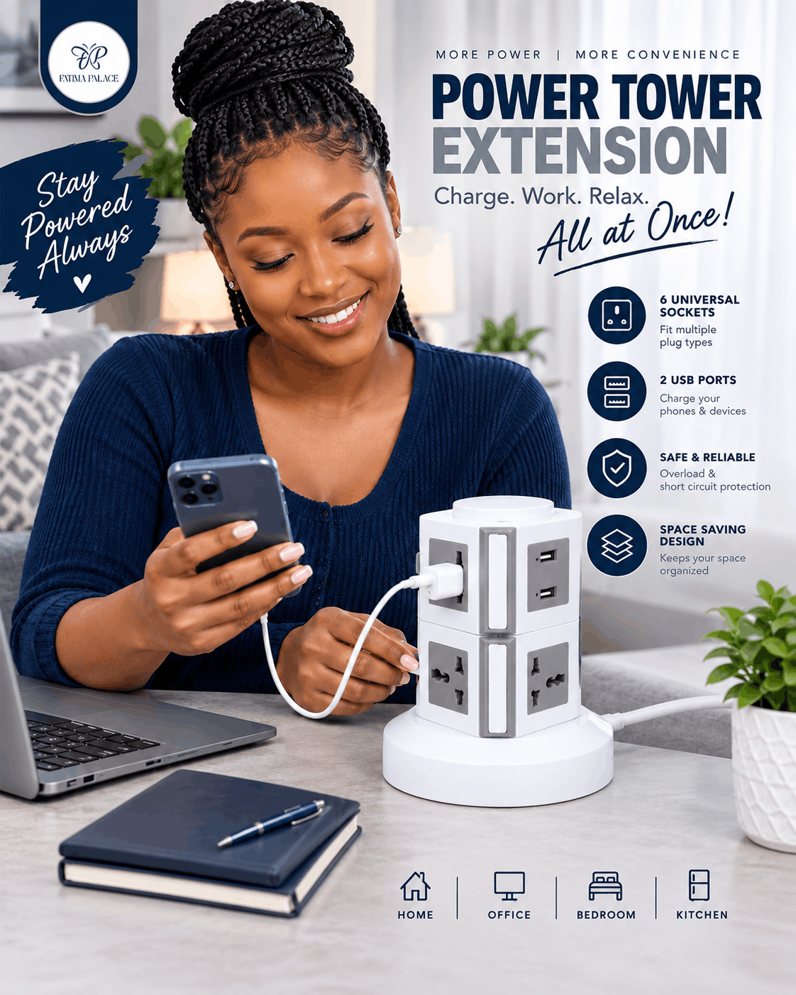 Power Tower Extension Socket with USB