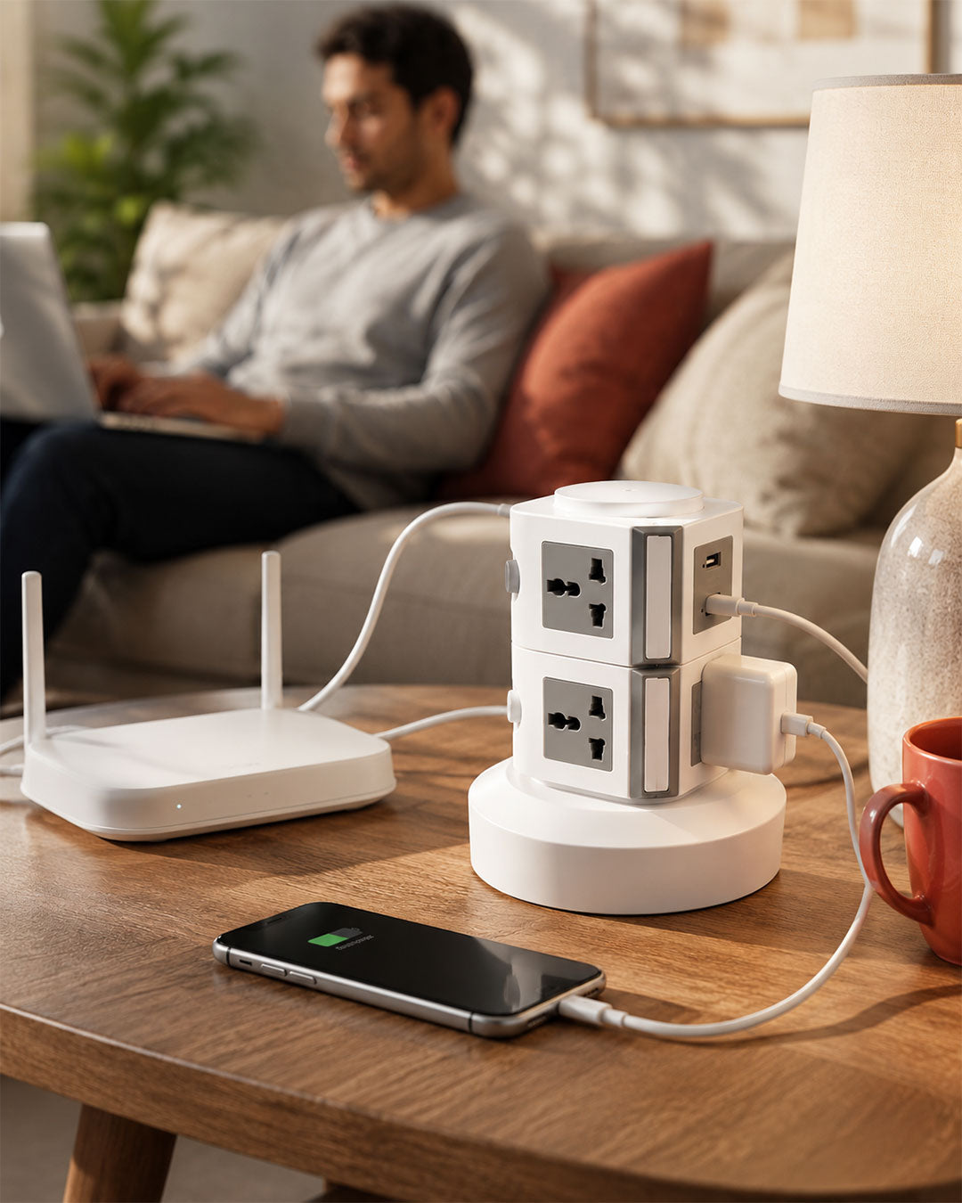 Universal Power Tower Extension Socket with USB Ports