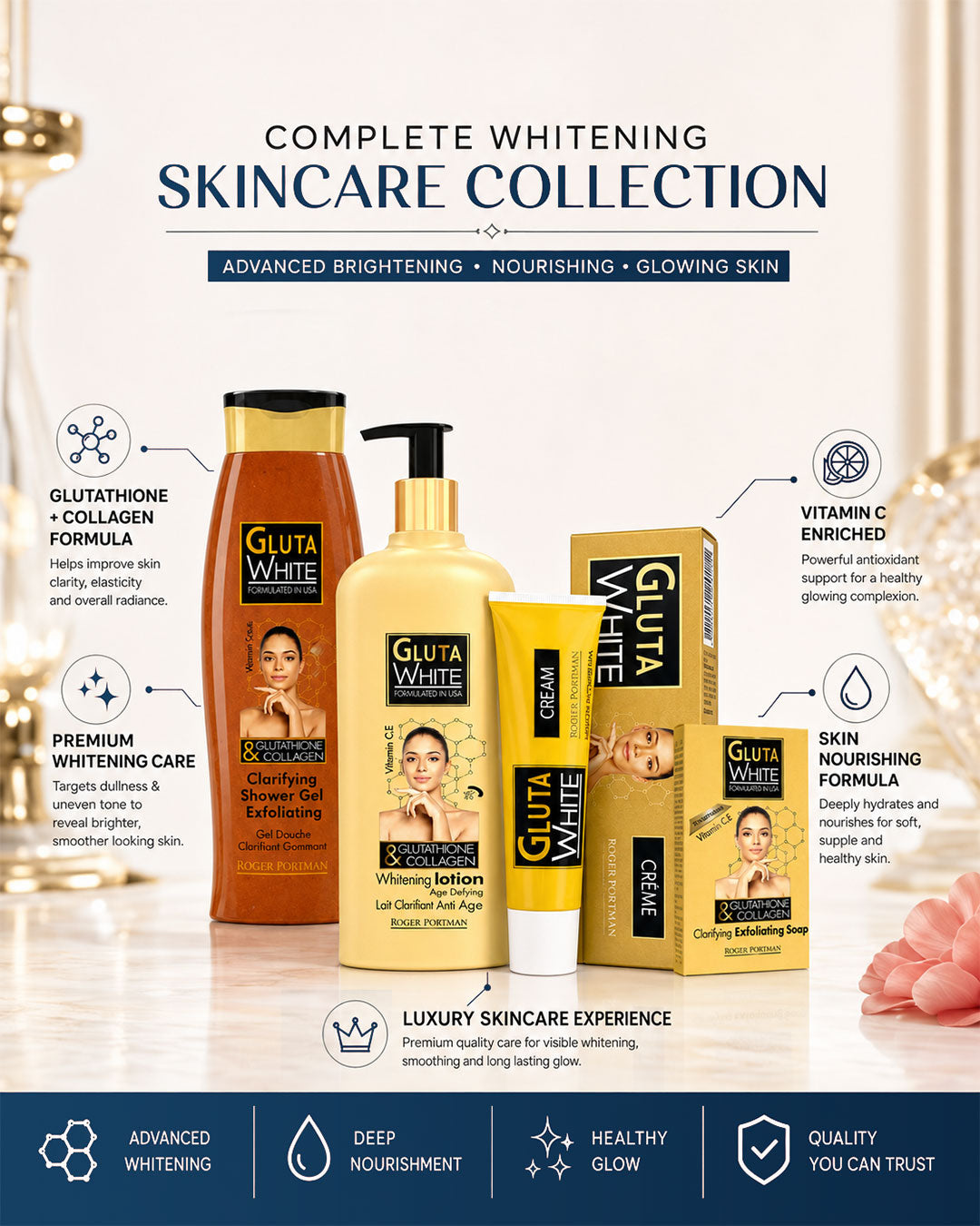 Gluta White Glutathione & Collagen 5-Piece Whitening Skincare Set